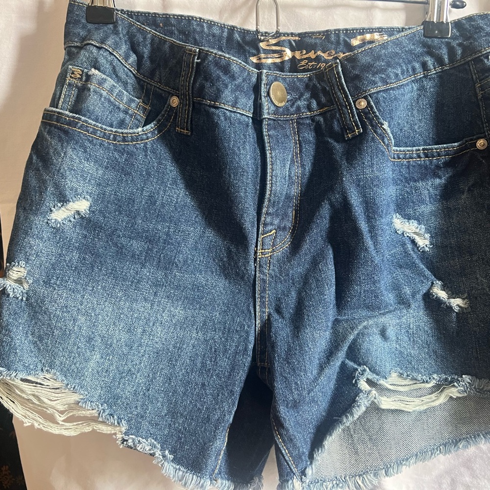 Seven7 Ripped Indigo Jean Shorts